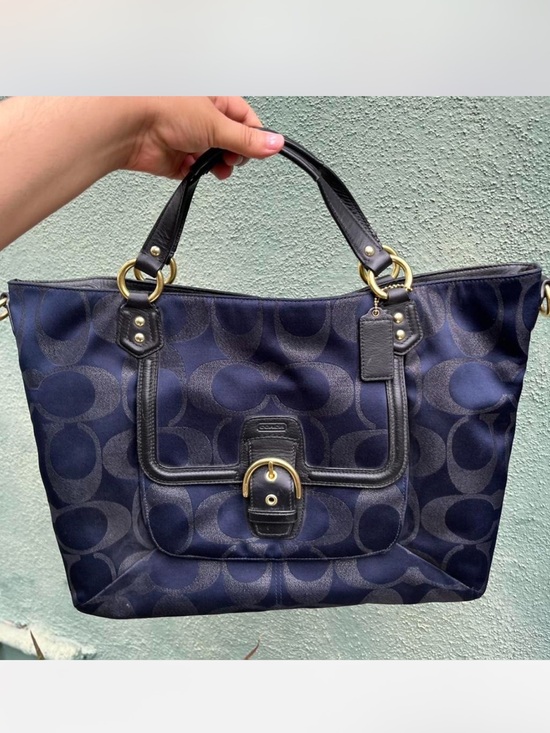 Coach Handbags - Vintage Y2K rare Navy and Black Signature Jacquard Tote with Gold Hardware
